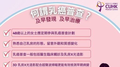 乳癌普查計劃 －「及早發現，及早治療」