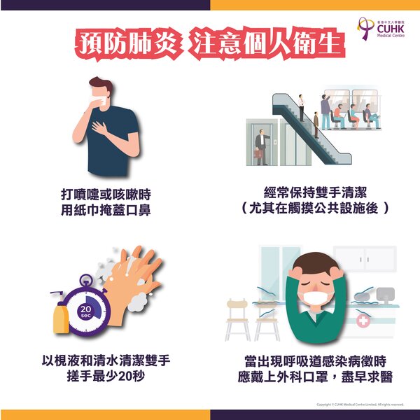 預防肺炎 注意個人衛生